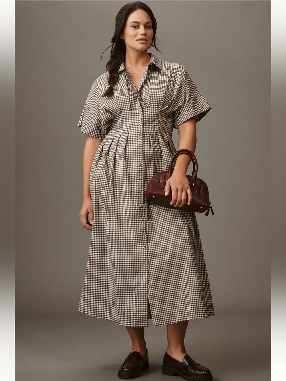 Anthropologie x Exquise Tobie Studded Gingham Button-Front Midi Dress - Size 2X